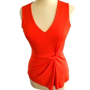 ANN TAYLOR Orange Sleeveless V-Neck Top with draped & knotted front. Size:XS
